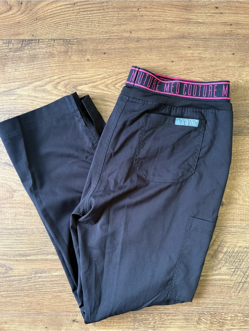 Med Couture Black Scrub Pants with Pink-Trim Waistband